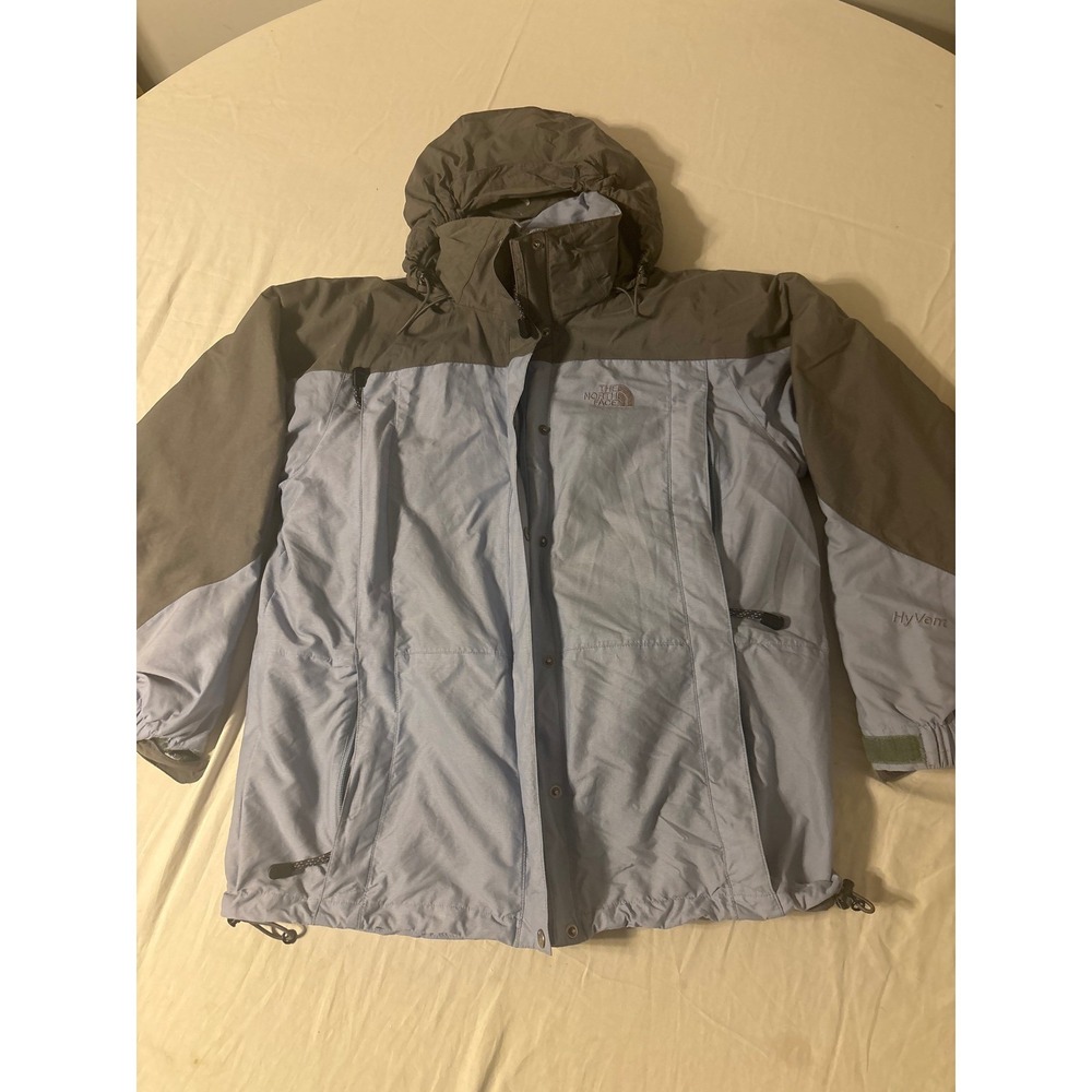 The North Face HyVent Rain Jacket Womens XL Blue Grey Excellent Hooded Shell
